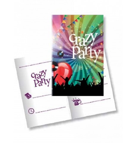 10 Cartons d'invitation avec enveloppes Crazy Party 11 x 22 cm