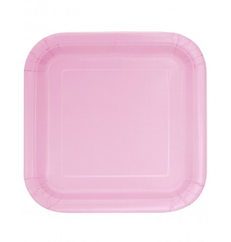 14 Assiettes carrées rose clair en carton 22 cm