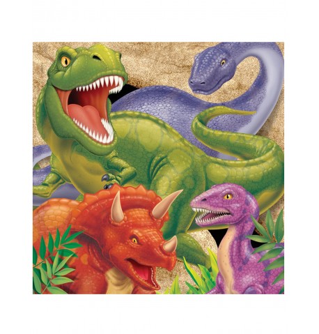 Paquet de 16 Serviettes Dinosaures en Papier 33 x 33 cm