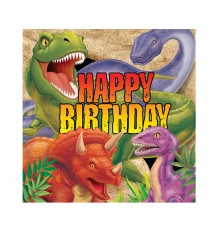 16 Serviettes en papier Dinosaures Anniversaire 33 x 33 cm