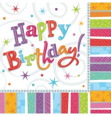 Lot de 16 Serviettes en Papier Imprimé "Happy Birthday" Coloré