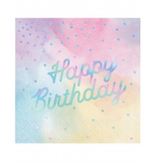 Pack de 16 Serviettes en papier "Happy Birthday" Couleur Iridescentes