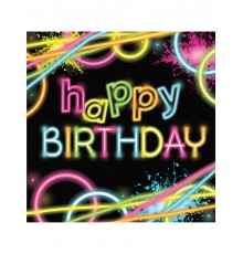 16 serviettes Happy birthday - Glow Party