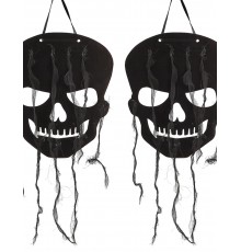 2 Décorations tête de squelette noire Halloween