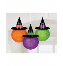 3 Lanternes en papier avec chapeau de sorcière Family Friendly 24cm