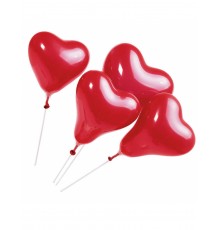 5 Ballons coeur rouges avec tiges 20 cm