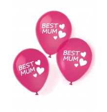 Sachet de 6 Ballons en Latex "Best Mum" Rose