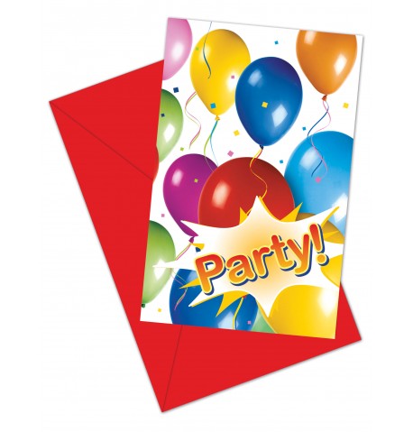 6 Cartes d'invitation ballons volants