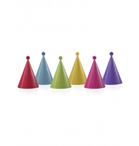 6 Chapeaux de fête colorés avec pompons
