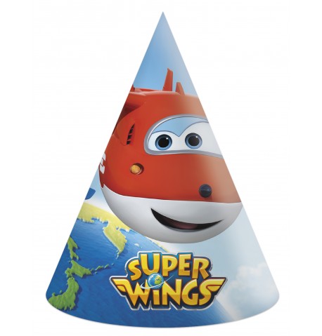 6 chapeaux de fête en carton Super Wings
