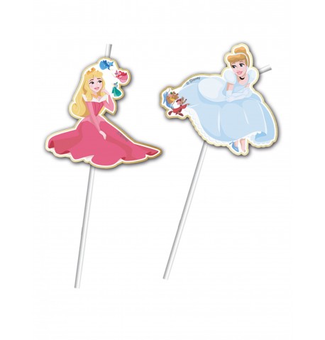 6 Pailles flexibles médaillon premium Princesses Disney