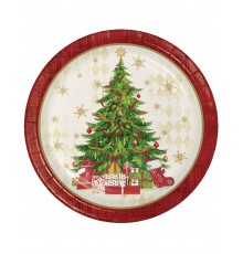 8 Assiettes en carton rouges sapin de Noël 22 cm