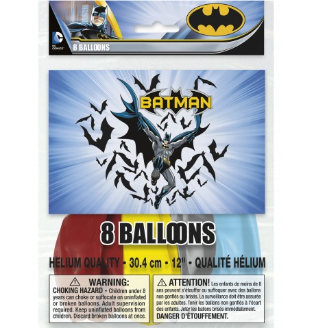 8 Ballons latex Batman  30 cm