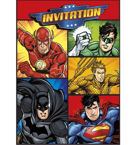 8 Cartes d'invitation et enveloppes Justice League