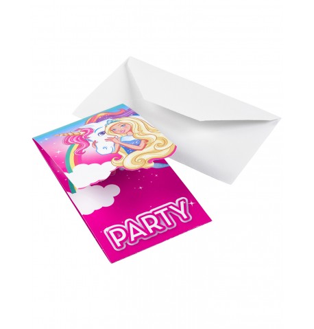 8 Cartons d'invitations Barbie Dreamtopia