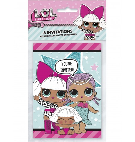 8 Cartons d'invitations LOL Surprise 10 x 14 cm