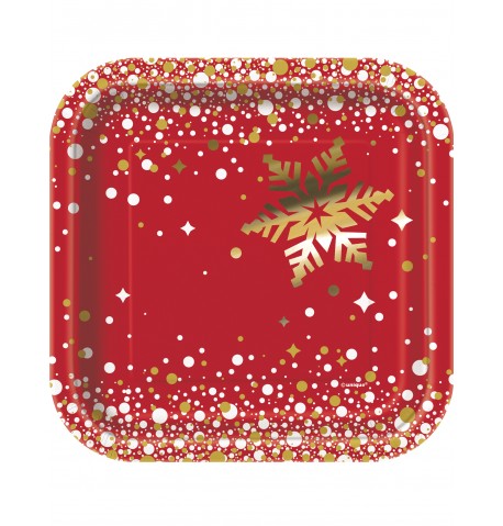 8 Petites assiettes en carton Noël rouge et or 18 cm