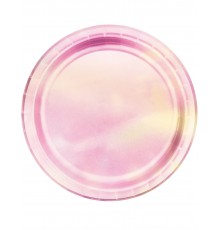 8 Petites assiettes en carton rose iridescentes 18 cm