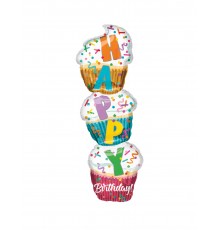 Ballon aluminium Cupcakes Happy Birthday 33 x 104 cm