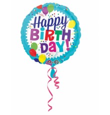 Ballon aluminium Happy Birthday bleu 43 cm