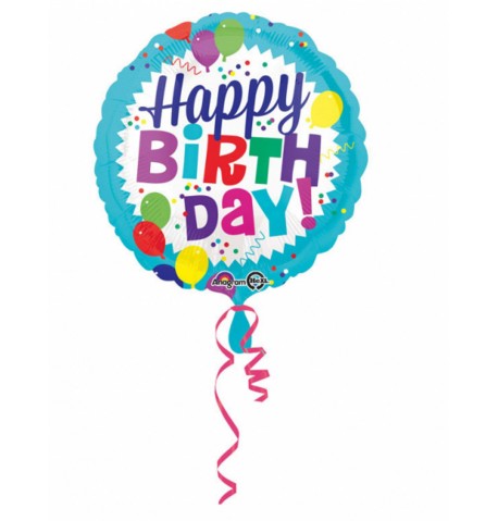 Ballon aluminium Happy Birthday bleu 43 cm
