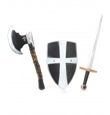 Bouclier épée et hache de chevalier médiéval en plastique enfant