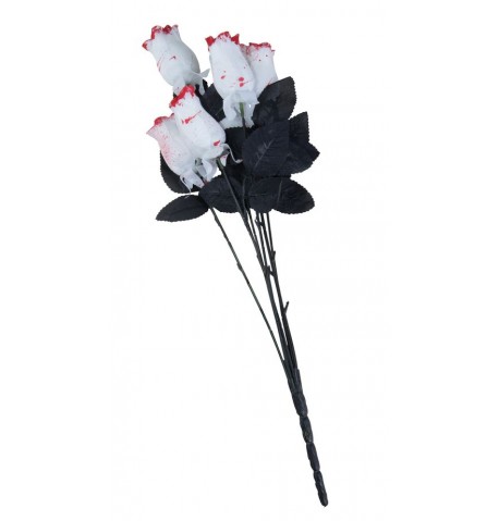 Bouquet de 6 roses blanches sanglantes en tissu 54 cm Halloween