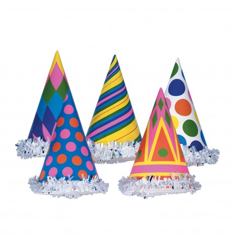 Chapeau de fête en carton coloré aléatoire 16 x 10 cm