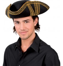 Chapeau de pirate noir à liseré or adulte