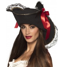 Chapeau pirate avec dentelle et noeud rouge femme