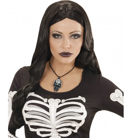 Collier crâne et pierre de cristal femme Halloween