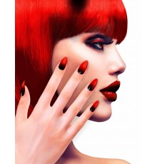 Faux ongles adhésifs noirs et rouges femme