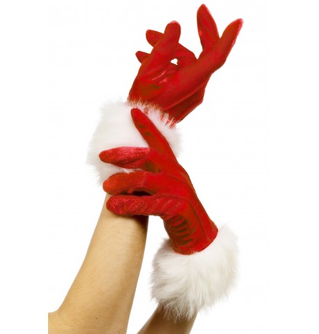 Gants rouge avec fourrure blanche mère Noël femme