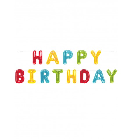 Guirlande de ballons aluminium lettres Happy Birthday 2,74 m