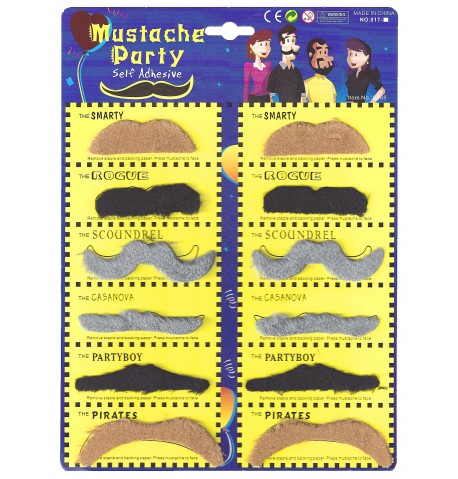 Lot de 12 moustaches adulte