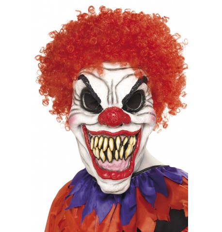 Masque clown cheveux rouges terrifiant adulte Halloween