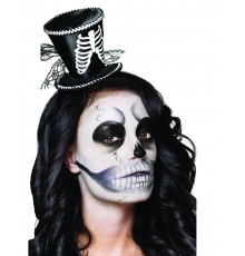 Mini chapeau haut de forme squelette femme Halloween