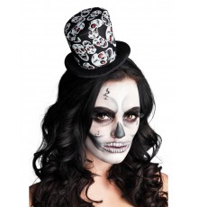 Mini chapeau haut de forme têtes de mort femme Halloween