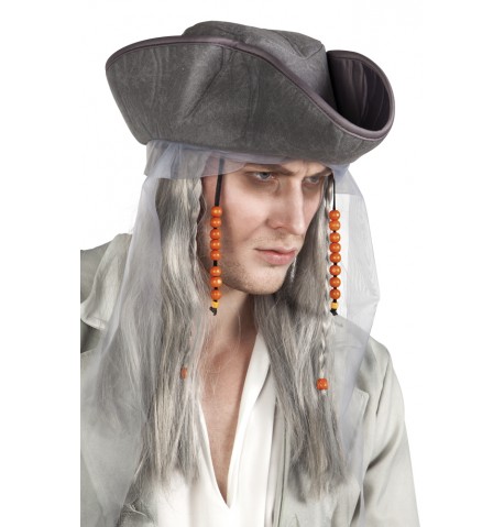 Perruque et chapeau pirate gris homme