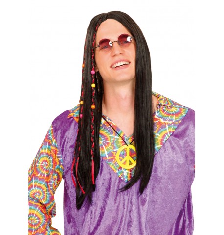 Perruque hippie noire homme
