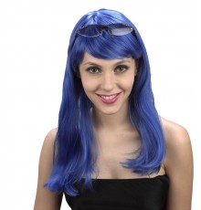 Perruque longs cheveux bleus femme