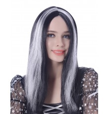 Perruque longue noire et blanche femme - 45cm