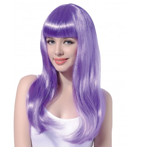 Perruque longue violette pâle à frange femme
