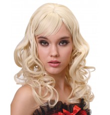 Perruque luxe blonde ondulée avec frange femme - 221g