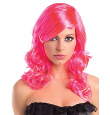 Perruque mi-longue glamourondulée rose femme