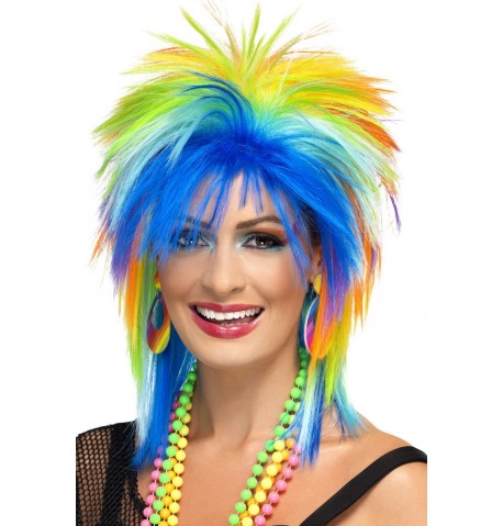 Perruque multicolore années 80 femme