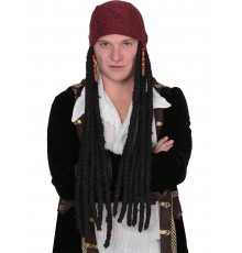 Perruque noire Pirate longue homme avec bandana