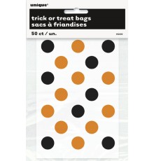 Petits sacs à friandises transparent à pois orange et noir 10 x 15,5 cm