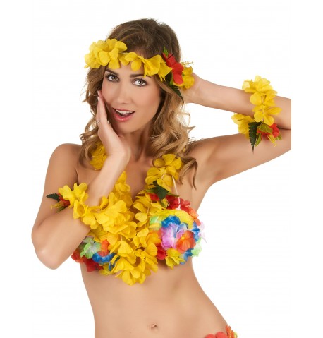 Set Hawaï jaune floral adulte