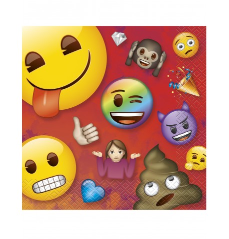 Lot de 16 Serviettes en papier à Motif Emoji 33 x 33 cm